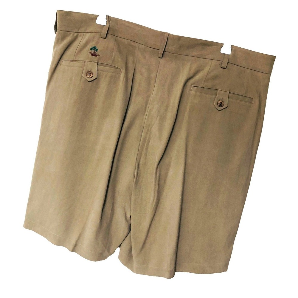 NWT Luau Mens Tan Silk Shorts 40 x 9 Pleats Island Wear Resort Beachy Preppy